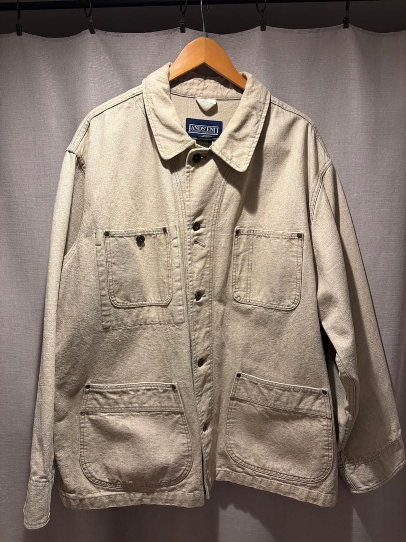 90’s Lands Endランズエンド　ベージュ コットン カバーオール