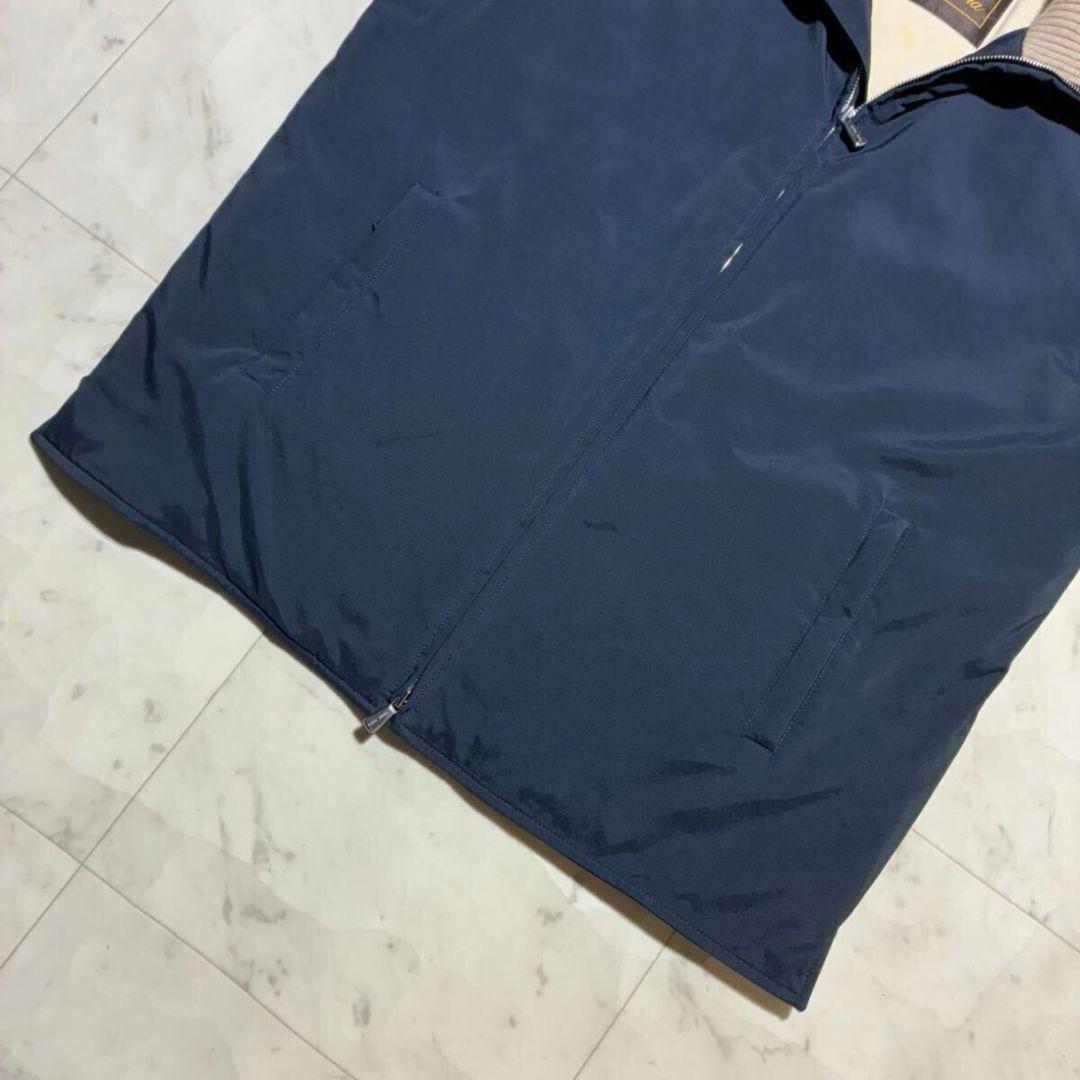 【極美品】Loro Piana カシミヤ混 羊革 中綿 ナイロンベスト L 紺