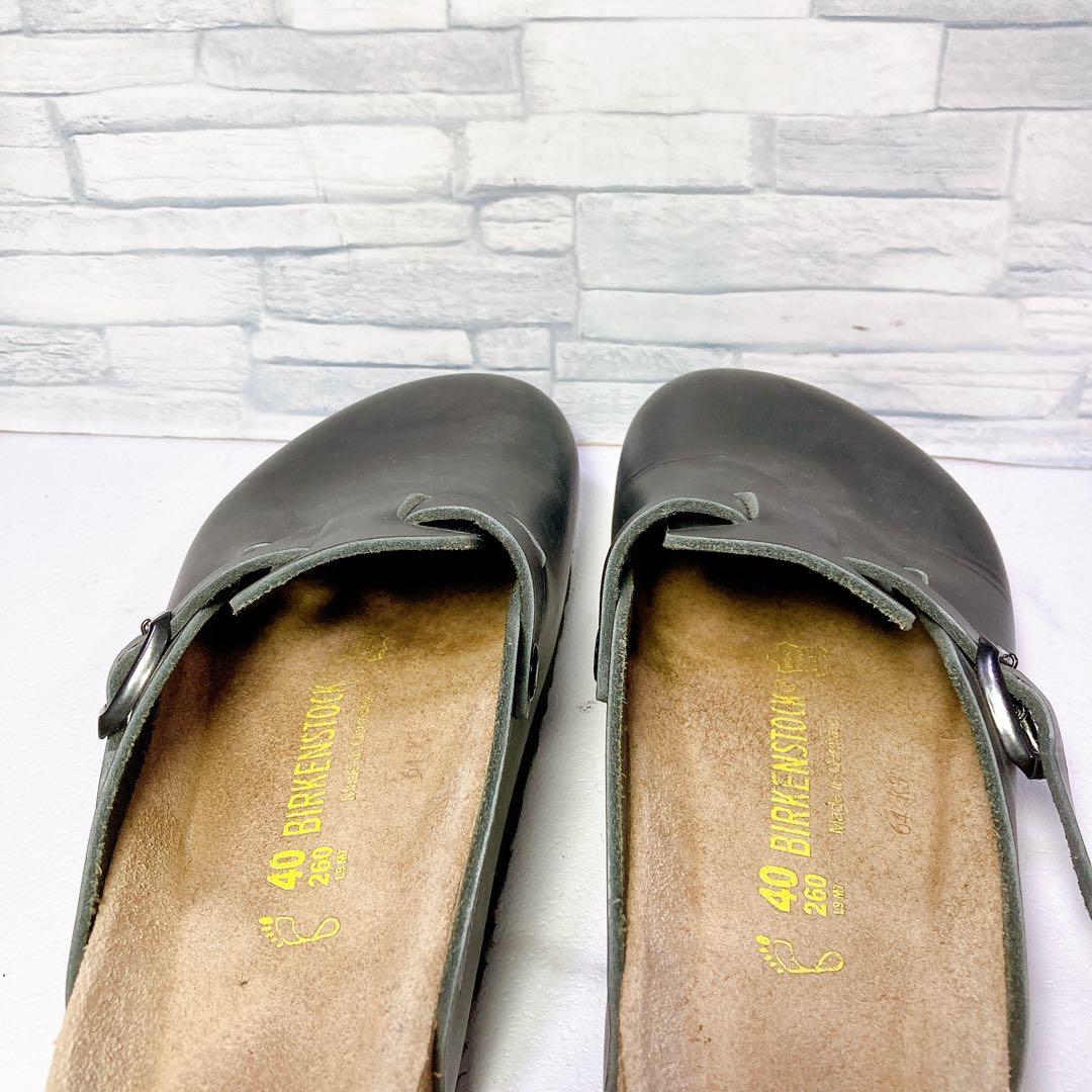 美品 ビルケンシュトック ボストン 本革 サボサンダル ブラック 黒 26.0