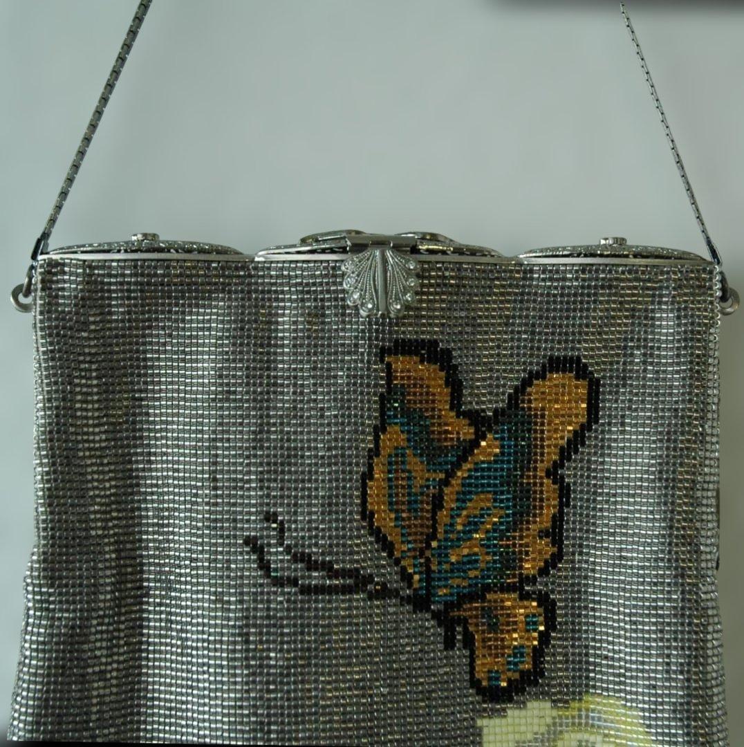 蝶と花のデリカビーズ織ハンドバッグ