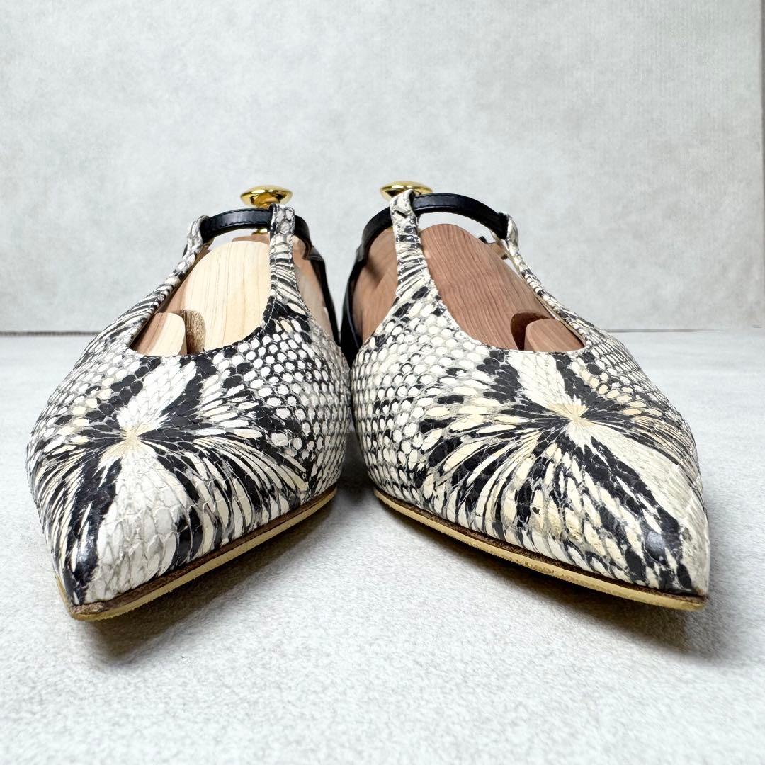 【極良品】ペリーコ　パイソン柄オープンパンプス　サンダル　ポインテッドストラップ