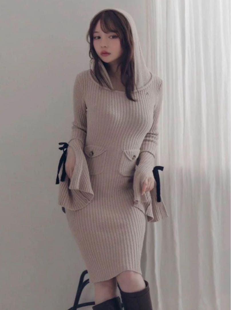 ワンピース andmary Ashley ribbon knit dress
