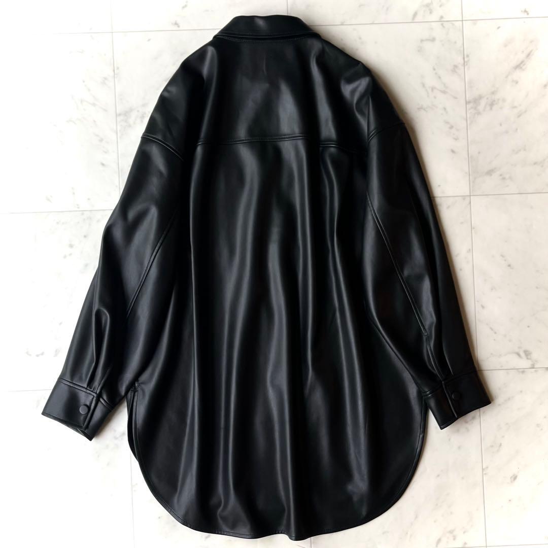 美品 ICB 洗える L ベルト付 ブルゾン 黒 フェイクレザー ジャケット