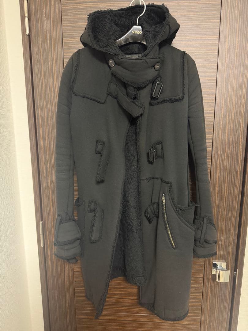 フード付き ブラック ダッフルコート サイズO