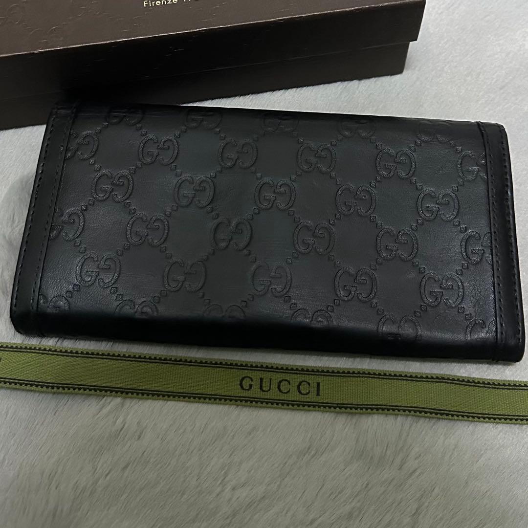 GUCCI グッチ　長財布　インターロッキング　GG グッチシマ　ブラック