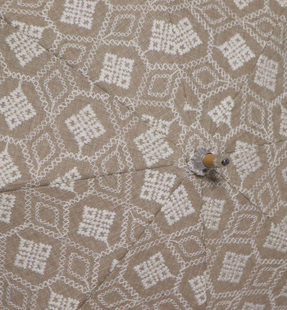 新品【長傘 日傘】綿100％ 高級感 幾何学立体総刺繍 木製 日傘 日本製