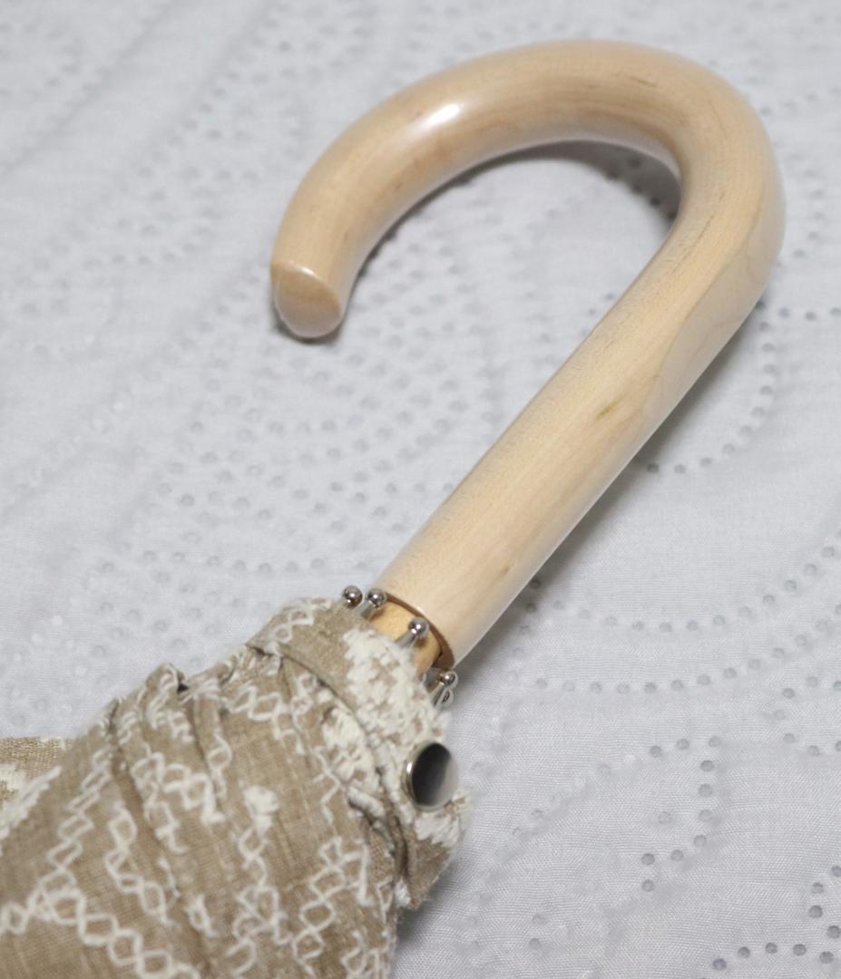 新品【長傘 日傘】綿100％ 高級感 幾何学立体総刺繍 木製 日傘 日本製