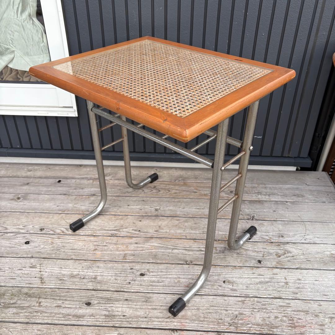 北欧レトロオリバー メタルフレーム ラタンカウンターテーブル 木製サイドテーブル