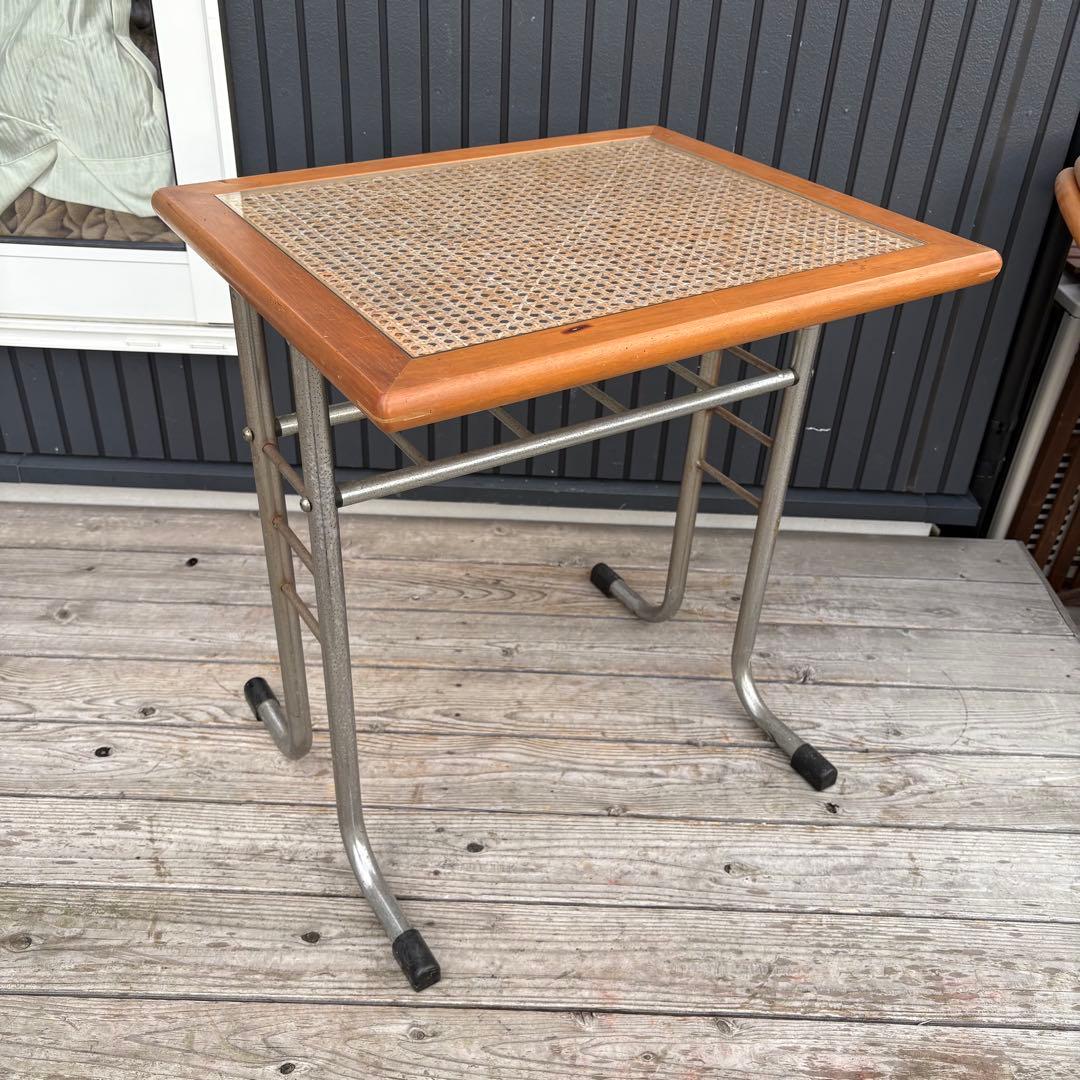 北欧レトロオリバー メタルフレーム ラタンカウンターテーブル 木製サイドテーブル