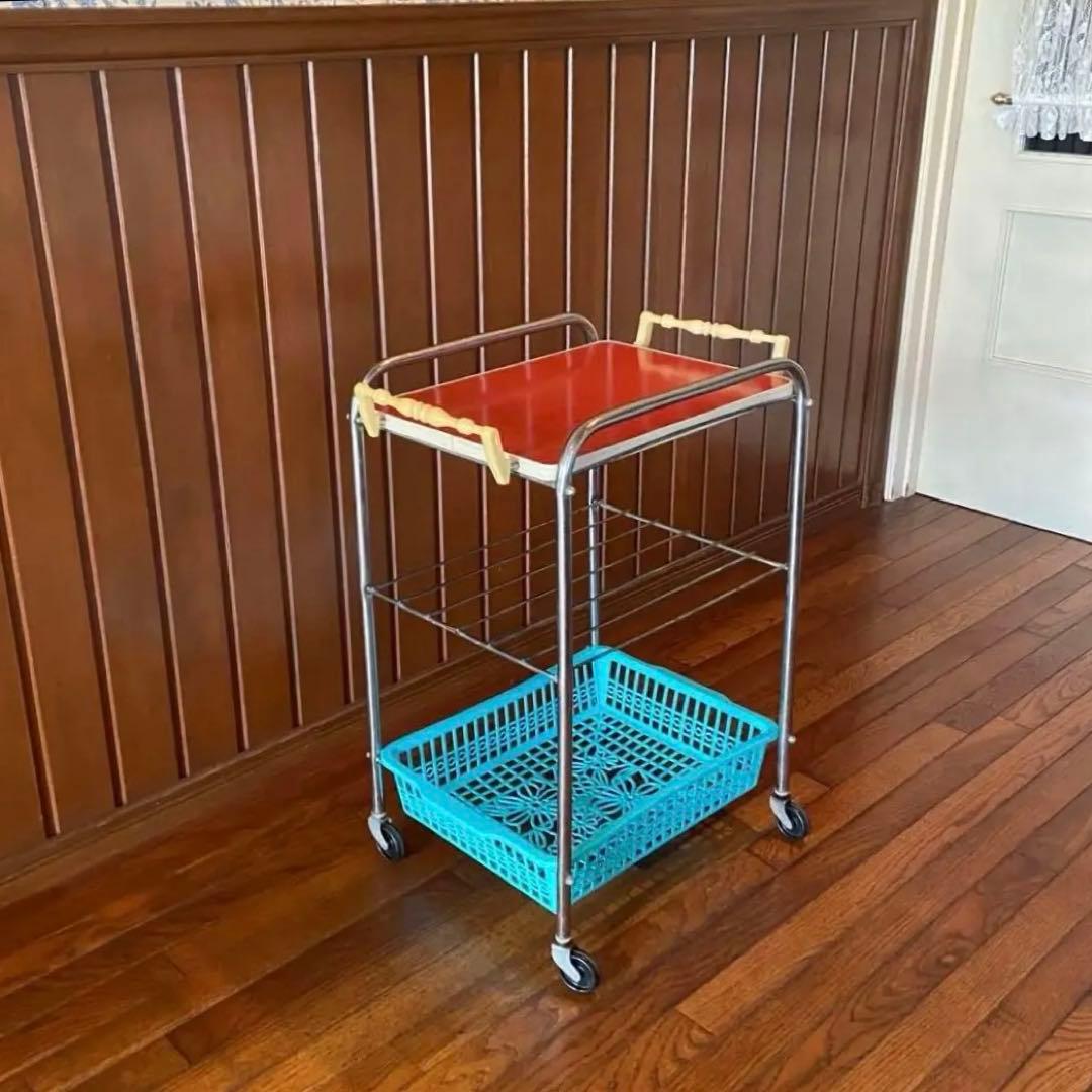 昭和レトロ　キッチンワゴン　トレー　レトロポップ　キャスター付き　当時物