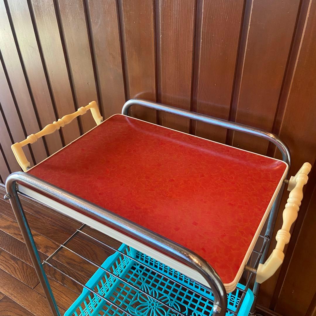 昭和レトロ　キッチンワゴン　トレー　レトロポップ　キャスター付き　当時物