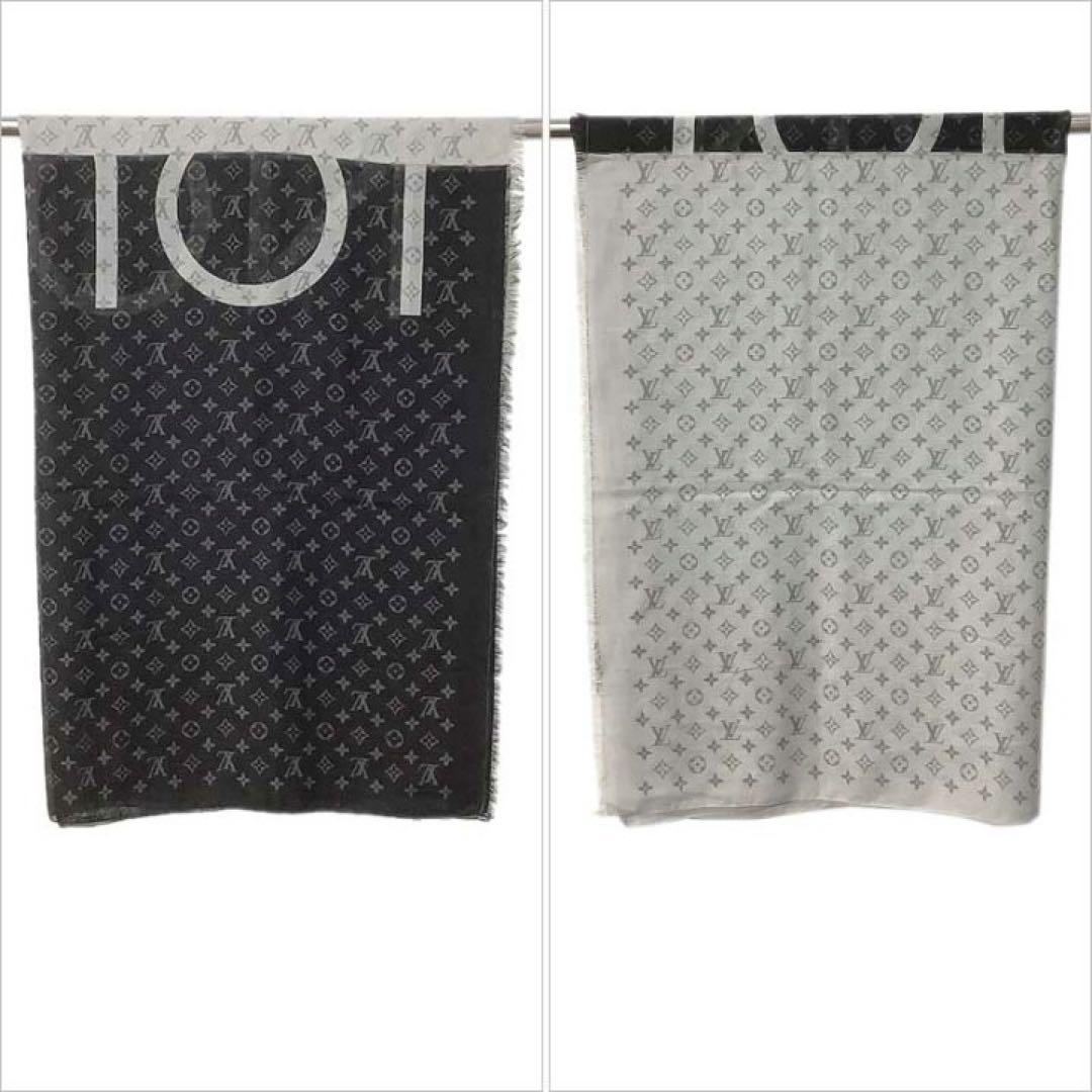 LOUIS VUITTON ショール ブラック グレー モノグラム柄