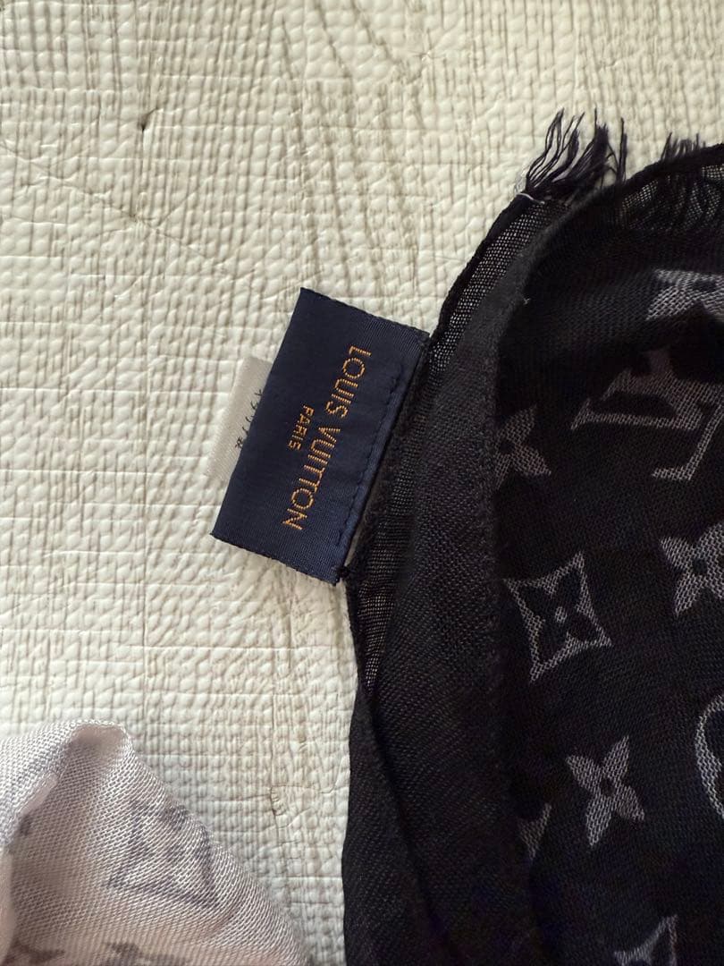 LOUIS VUITTON ショール ブラック グレー モノグラム柄