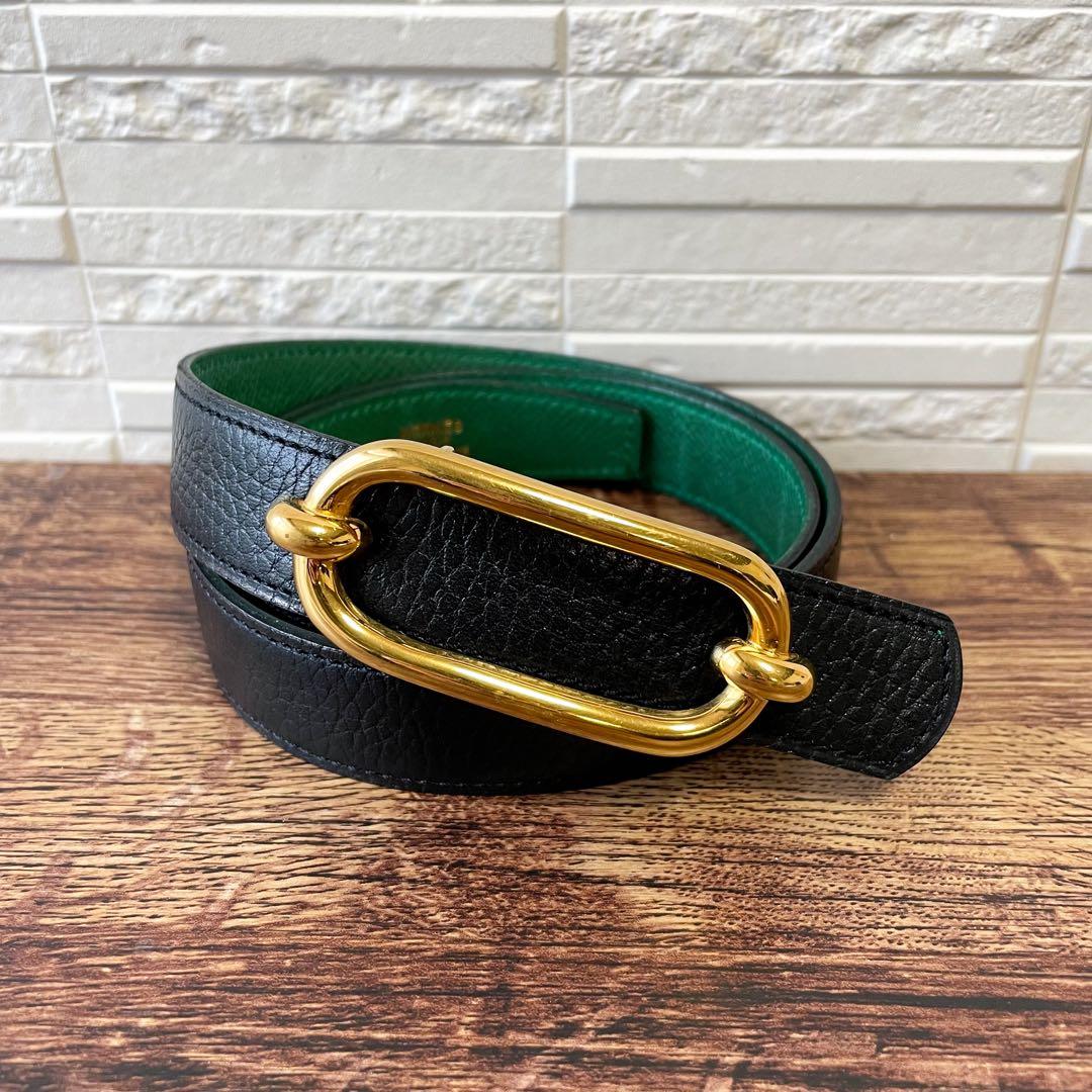 良品 エルメス レザー シェーヌ ダンクル ゴールド 金具 バックル ベルト.