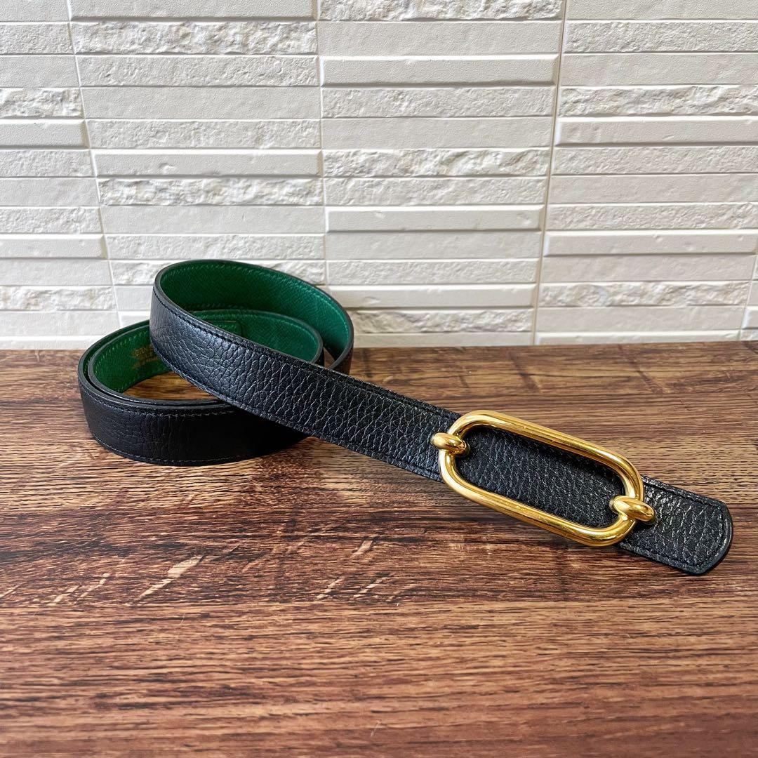 良品 エルメス レザー シェーヌ ダンクル ゴールド 金具 バックル ベルト.