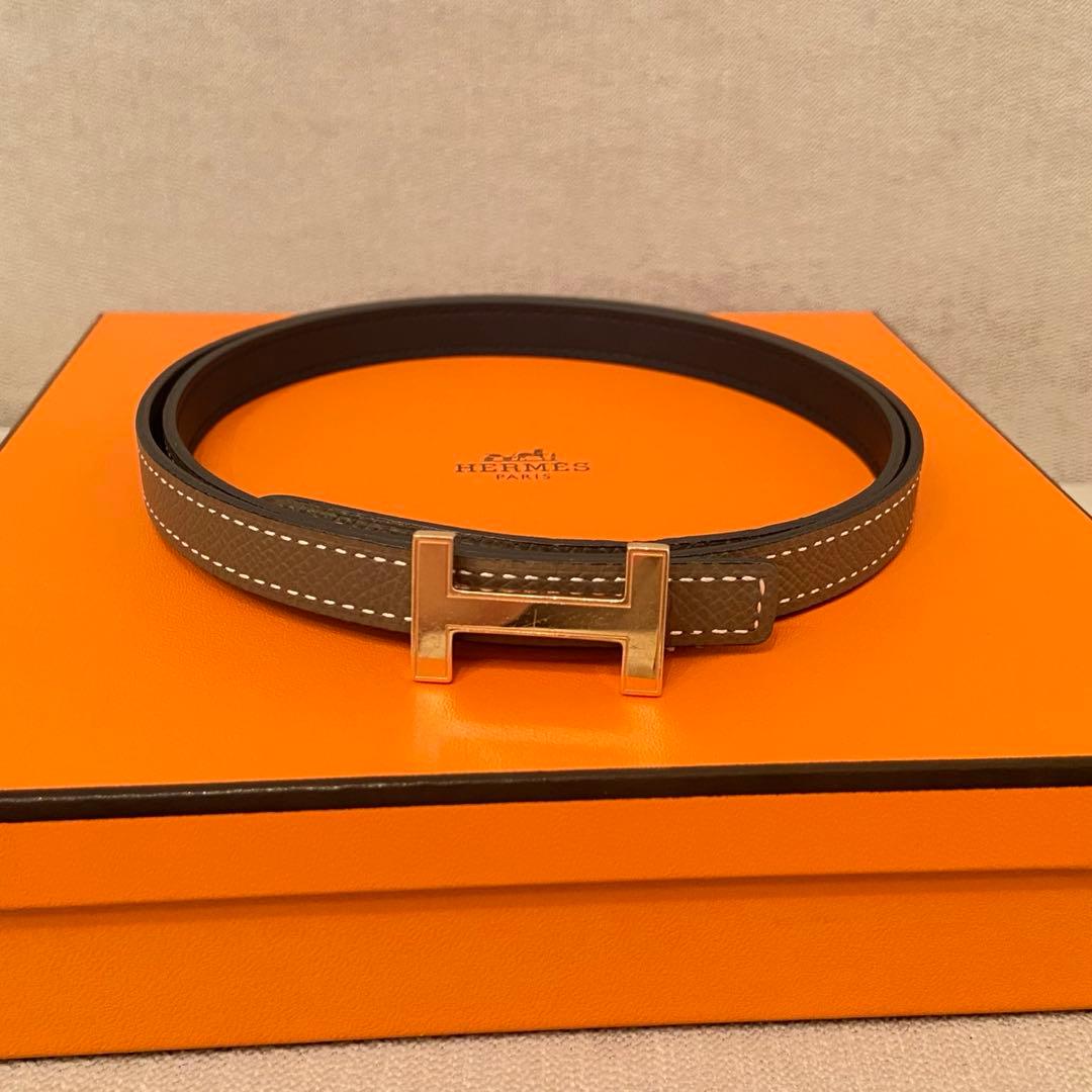 【美品】エルメス　リバーシブルレザーベルト13mm 黒/エトゥープ
