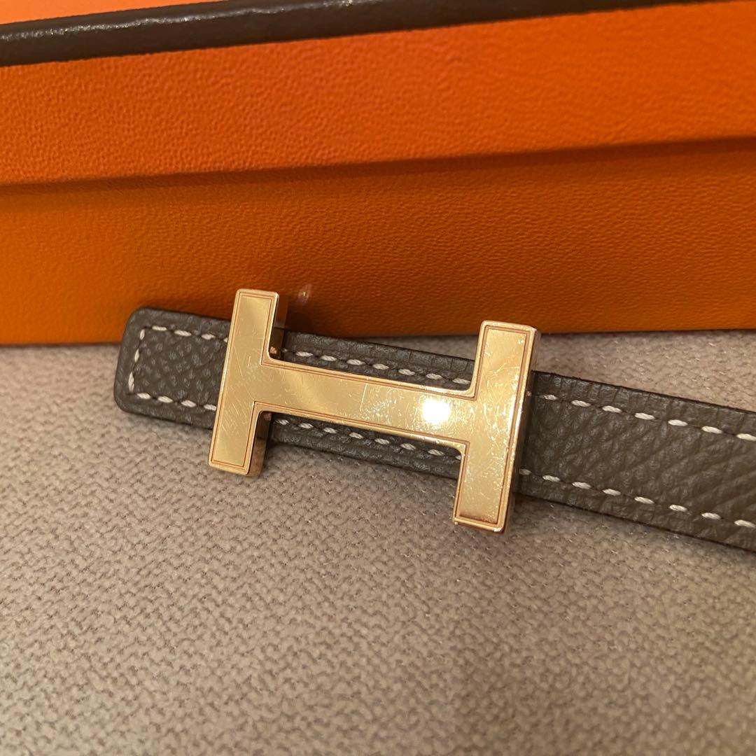 【美品】エルメス　リバーシブルレザーベルト13mm 黒/エトゥープ