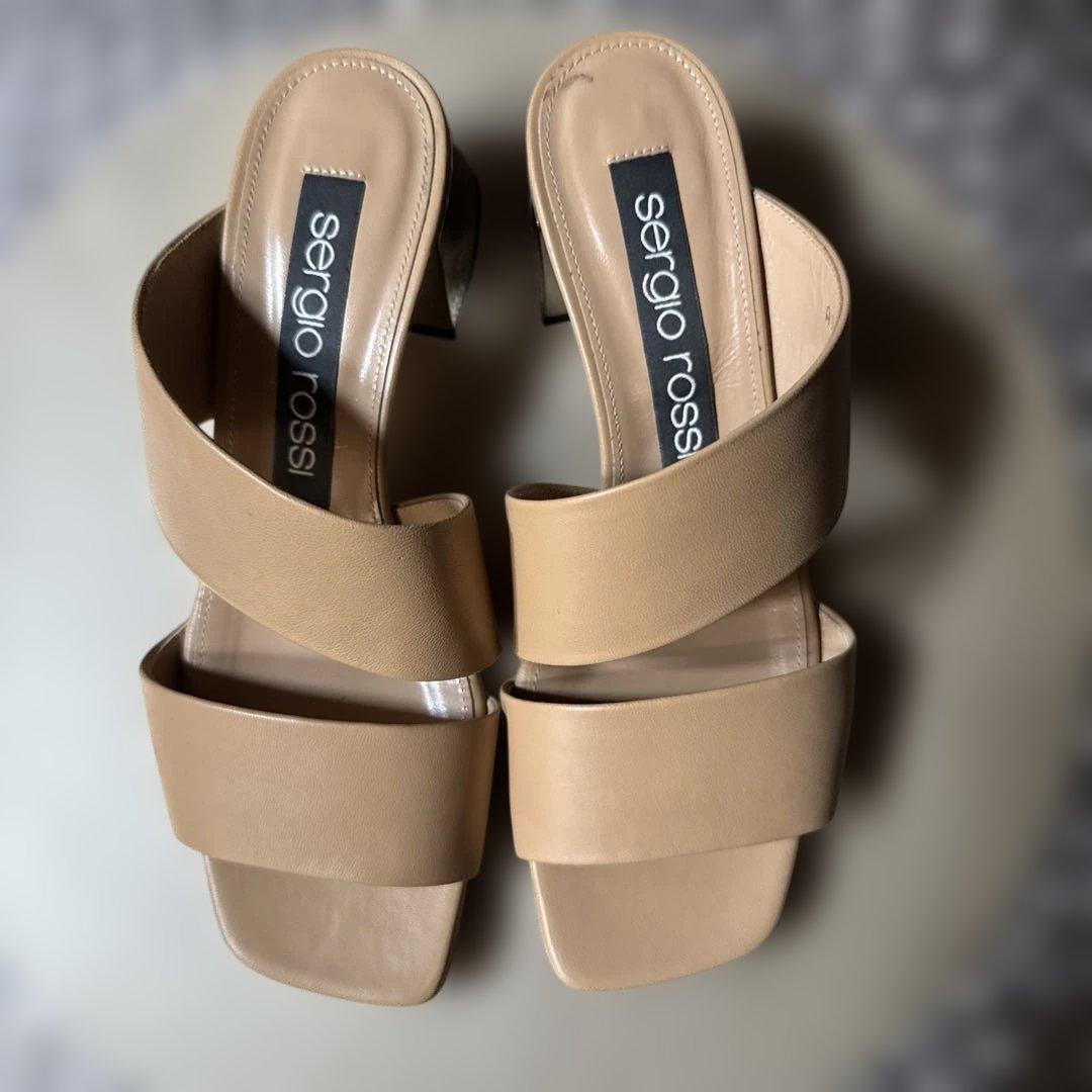 sergio rossi ベージュ クロスストラップ ミュール