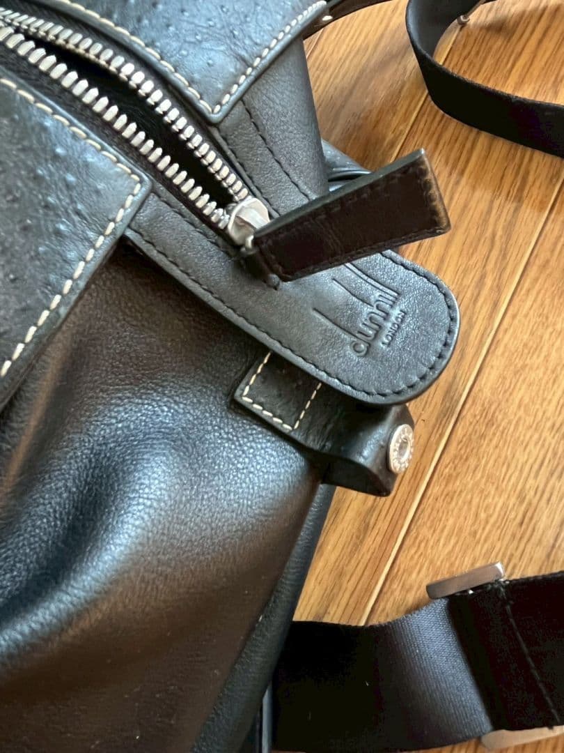 dunhill ブラックレザー ダッフルバッグ