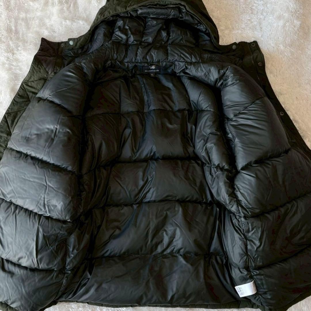 モンベル ローガンダウンジャケット XLサイズ ロゴ フード カーキグリーン 緑