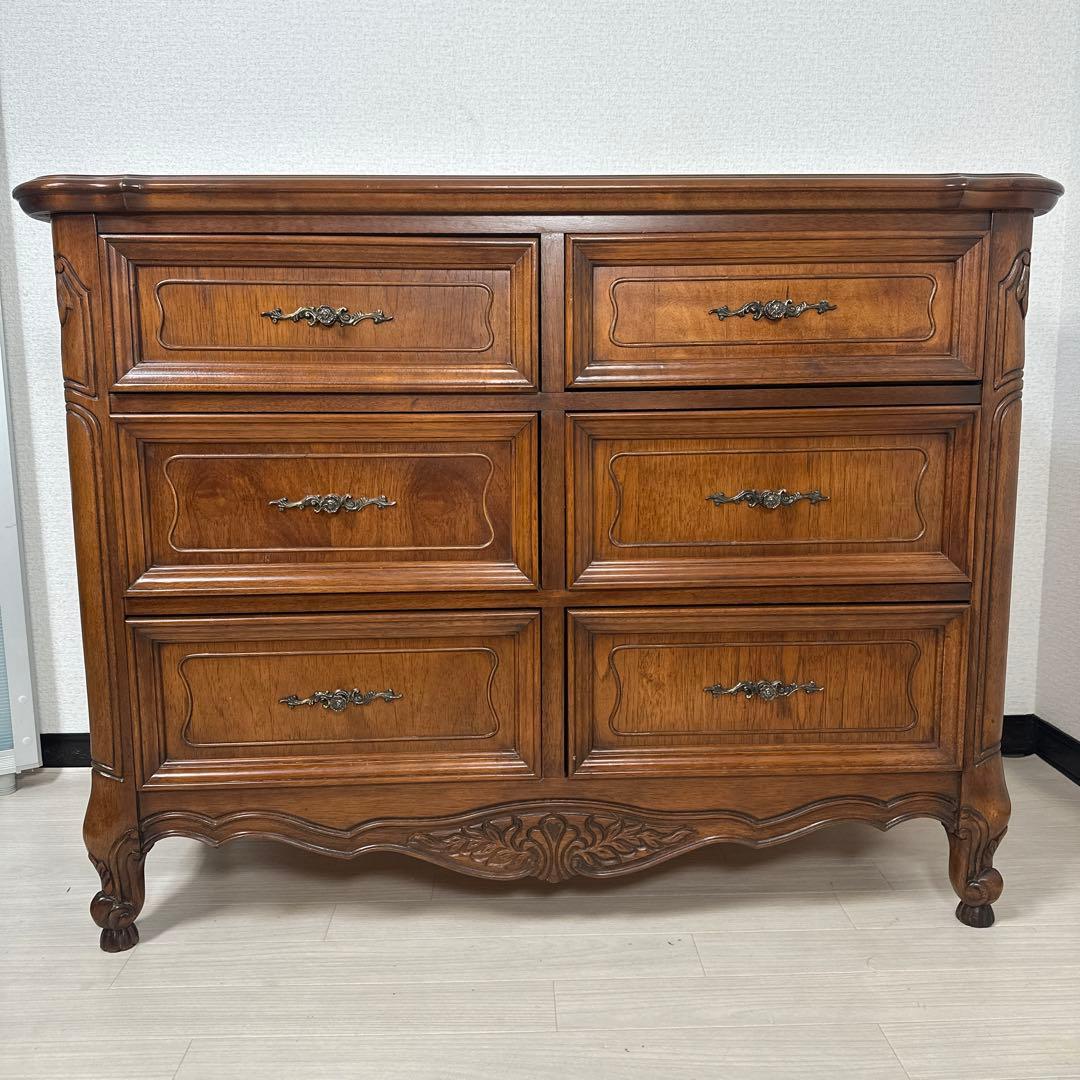 【展示品】英国 アンティーク調 チェスト 3段6杯 レリーフ 彫刻 ※i4※