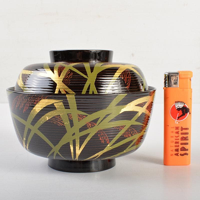 茶道具　山中塗　塗師　辻石斎造　糸目尾花椀　五客　共布共箱　U　R7473