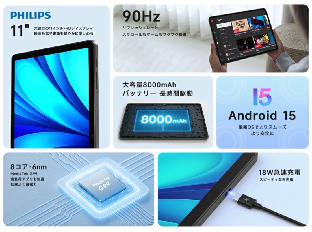 タブレット Android15 11インチ6GB+128GB+1TB拡張