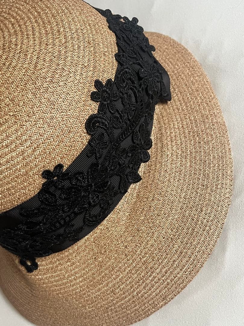 【芦屋ロサブラン】レースリボン付き麦わら帽子【ブラック】