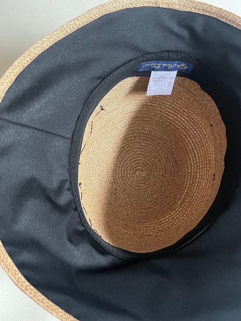 【芦屋ロサブラン】レースリボン付き麦わら帽子【ブラック】