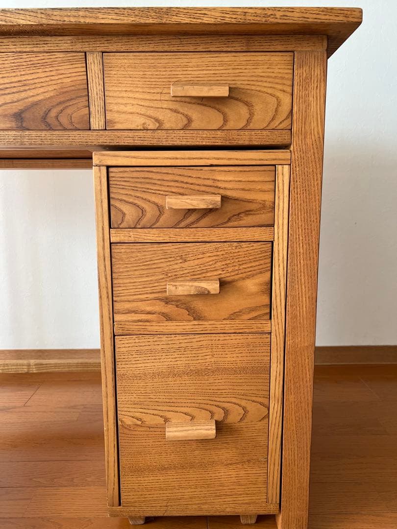 【ひでじ工房】ワークデスク 無垢勉強机PC台チェスト付【昭和レトロ】