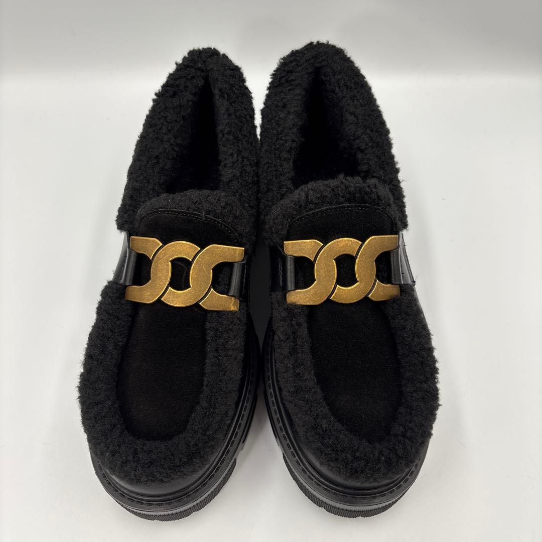 【未使用級】ヒルズアベニュー 厚底ローファー ムートン ボア チェーン 23.5