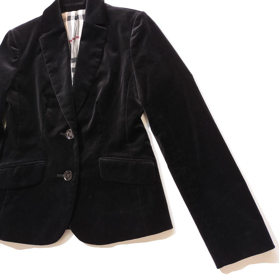 バーバリー テーラードジャケット　ベロア　38 ブラック　ノバチェック