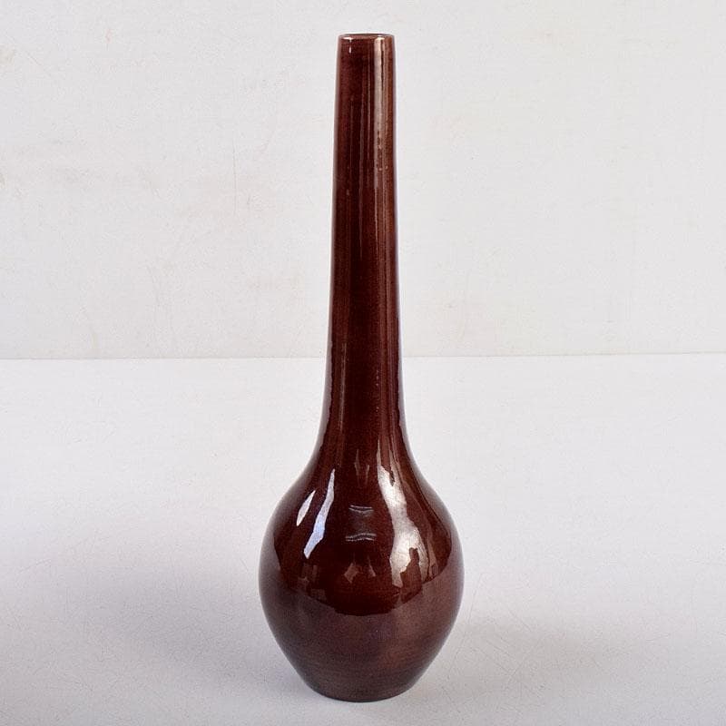 交趾焼　赤沢露石（修三）作　鶴首花入　花瓶　共箱　Z　8575