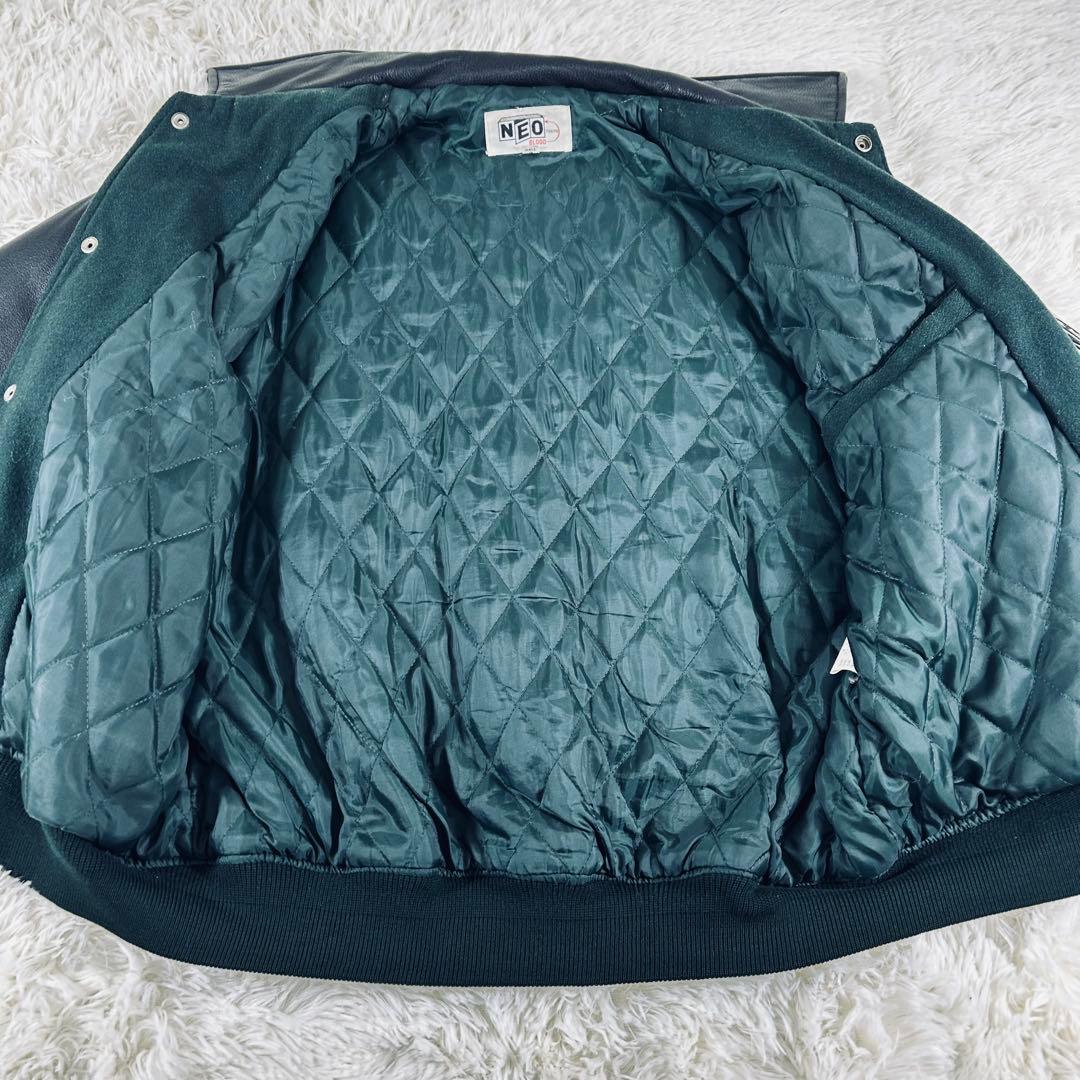 90s　NEO-BLOOD　刺繍　立体ロゴ　本革　スタジャン　切替え