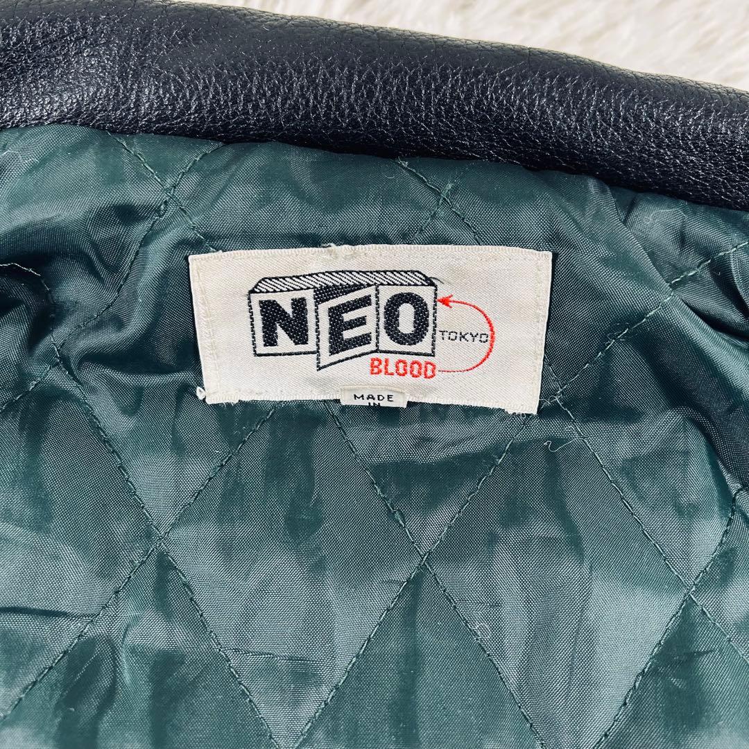 90s　NEO-BLOOD　刺繍　立体ロゴ　本革　スタジャン　切替え