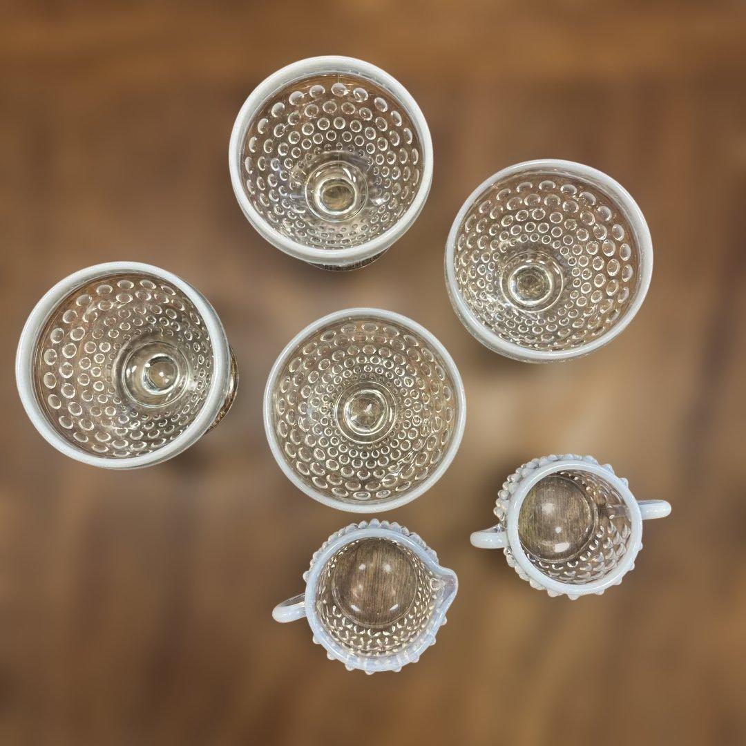 フェントン　ホブネイルオパールセント　シュガー&クリーマーとデザートグラス