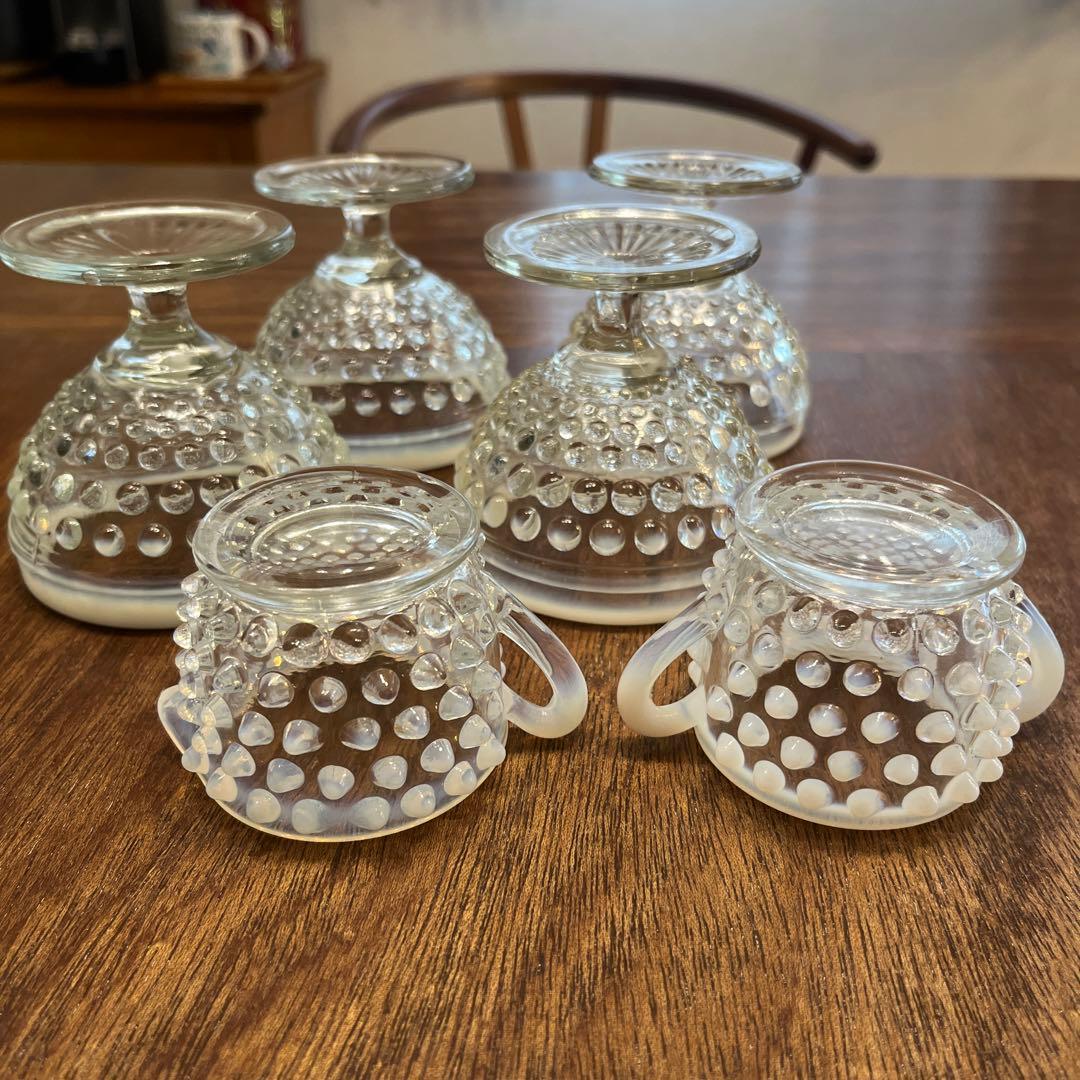 フェントン　ホブネイルオパールセント　シュガー&クリーマーとデザートグラス