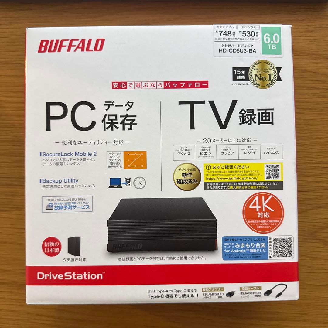 BUFFALO 外付けハードディスク HD-CD6U3-BA 6TB