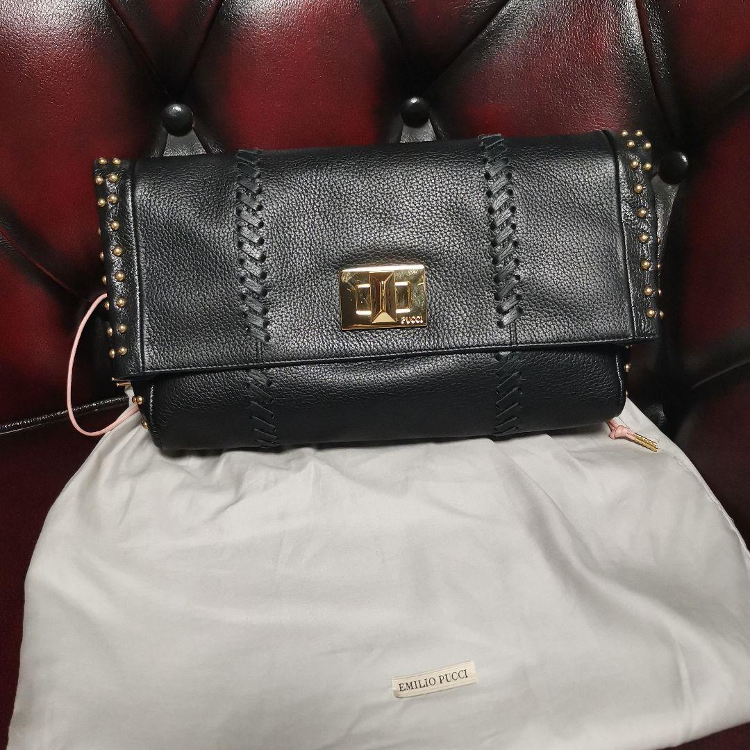 Emilio Pucci ブラックレザー クラッチバッグ