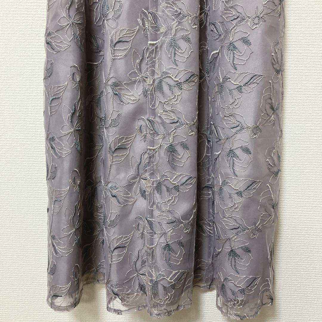 美品　人気　カナ　シャーリングスリーブ総レースフェミニンパーティードレス M