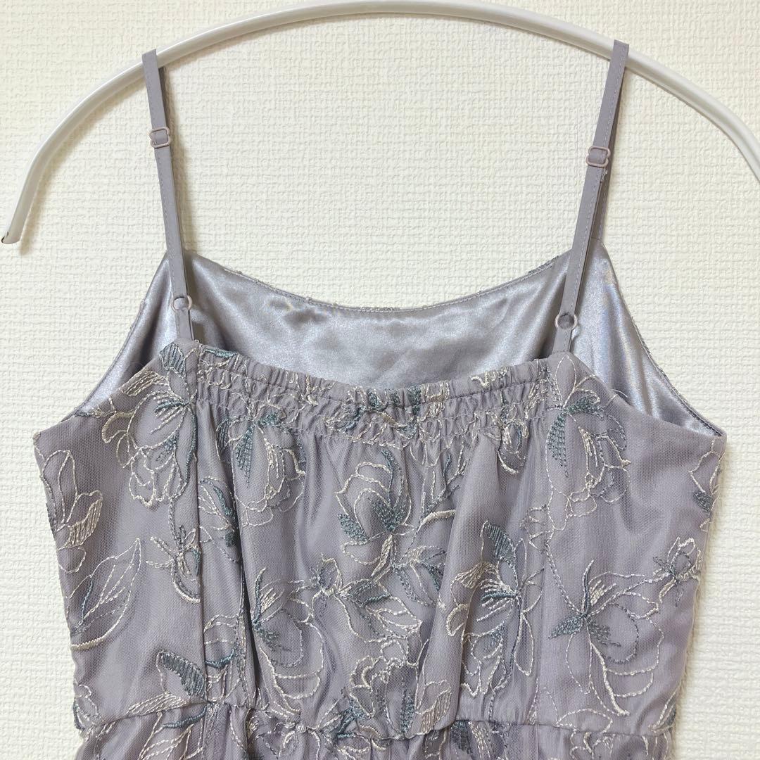 美品　人気　カナ　シャーリングスリーブ総レースフェミニンパーティードレス M