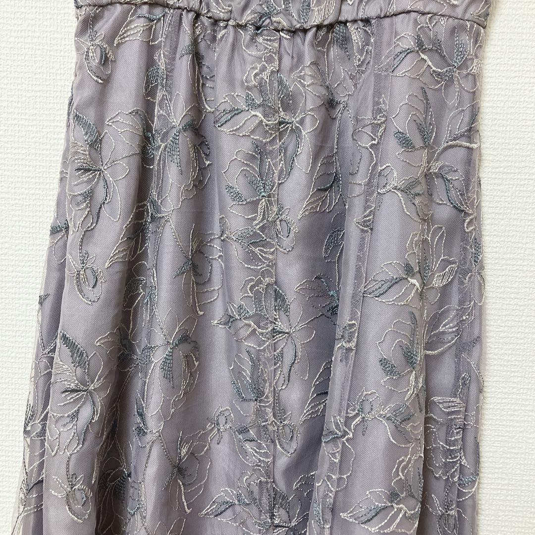 美品　人気　カナ　シャーリングスリーブ総レースフェミニンパーティードレス M