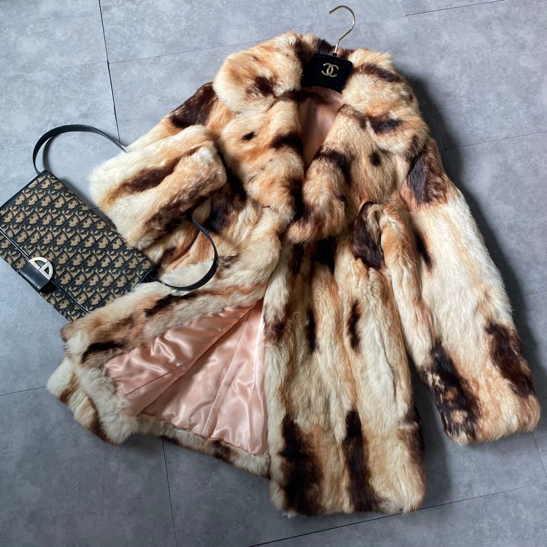 毛並み◎ 超希少❣️高級ミンク　本毛皮　ミンク　ファーコート　アニマル柄　着丈74