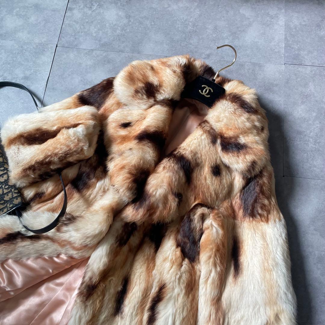 毛並み◎ 超希少❣️高級ミンク　本毛皮　ミンク　ファーコート　アニマル柄　着丈74