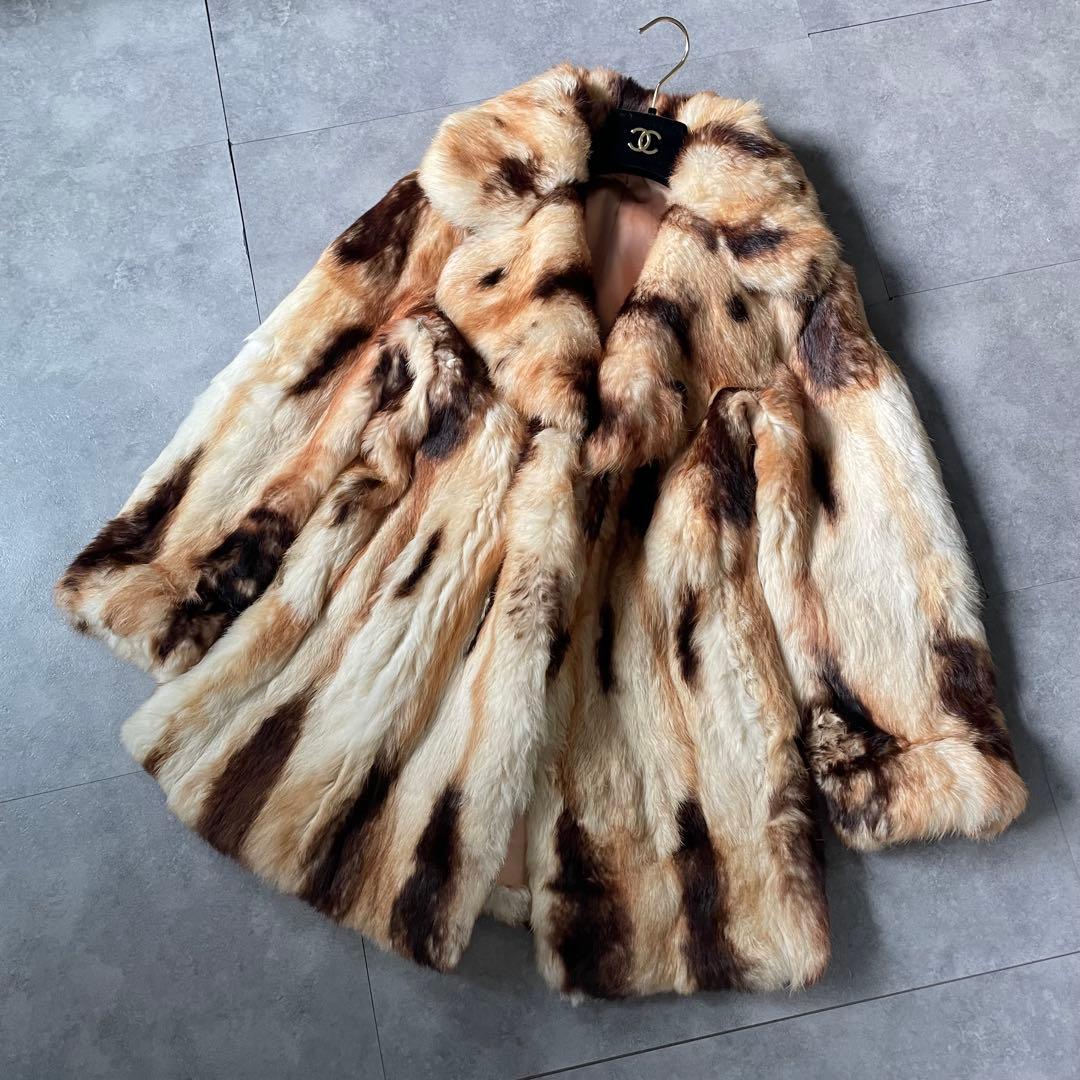 毛並み◎ 超希少❣️高級ミンク　本毛皮　ミンク　ファーコート　アニマル柄　着丈74