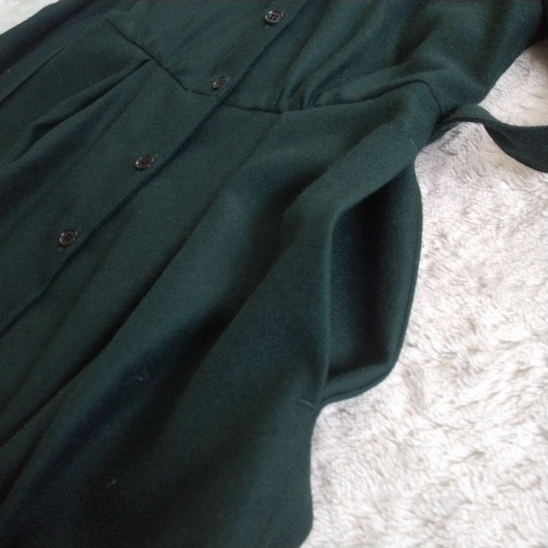 【アナイ】ウール ジョーゼット Vネック ワンピース ロング ベルト Aライン