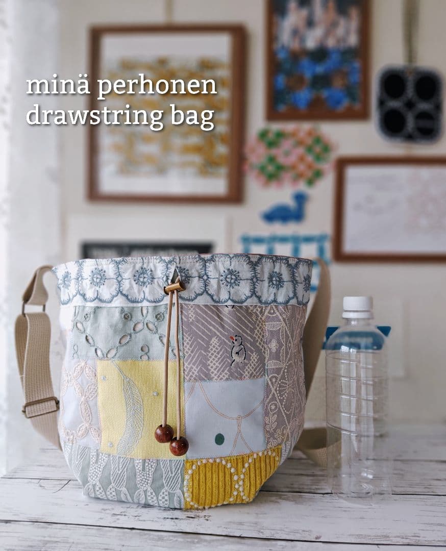 【再販ナシ】W ミナペルホネン ドローストリングバッグ 巾着バッグ アネモネ