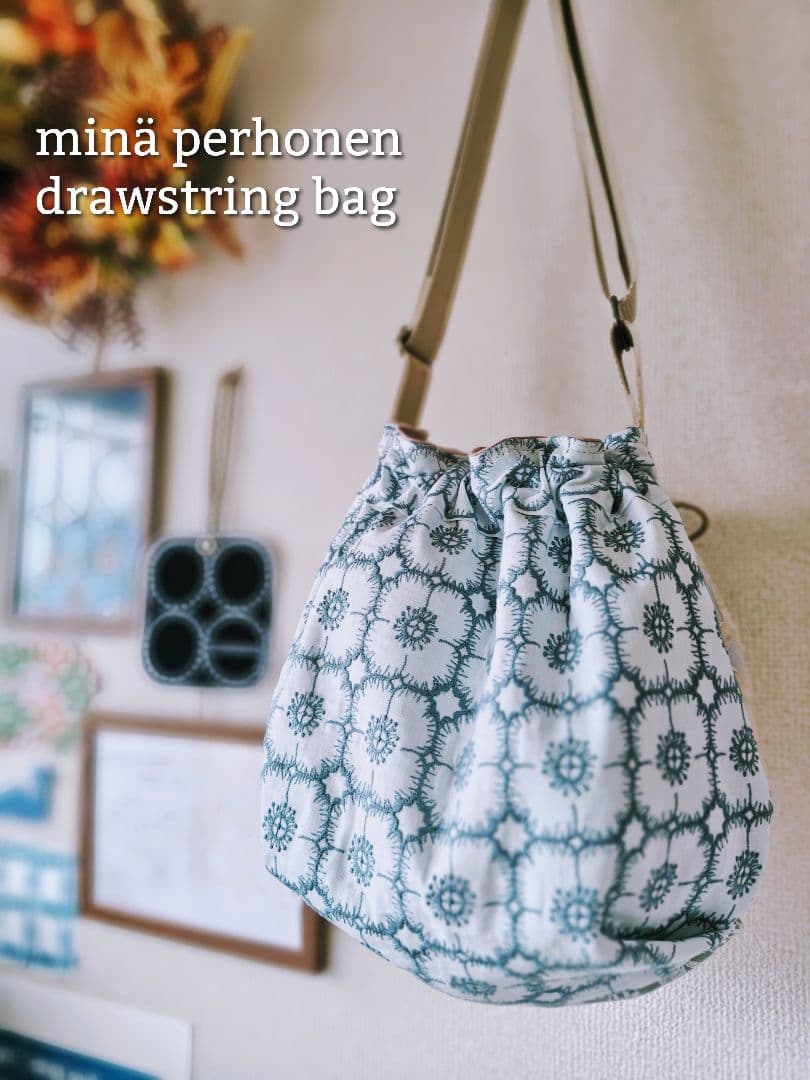 【再販ナシ】W ミナペルホネン ドローストリングバッグ 巾着バッグ アネモネ