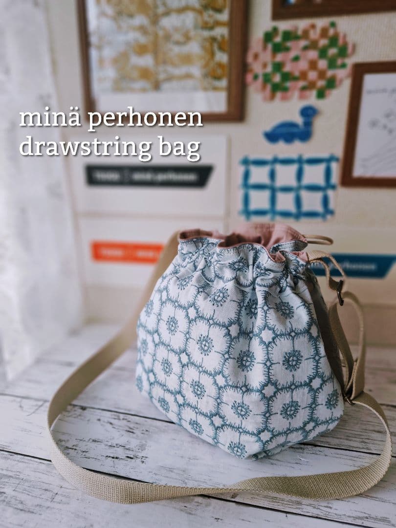 【再販ナシ】W ミナペルホネン ドローストリングバッグ 巾着バッグ アネモネ