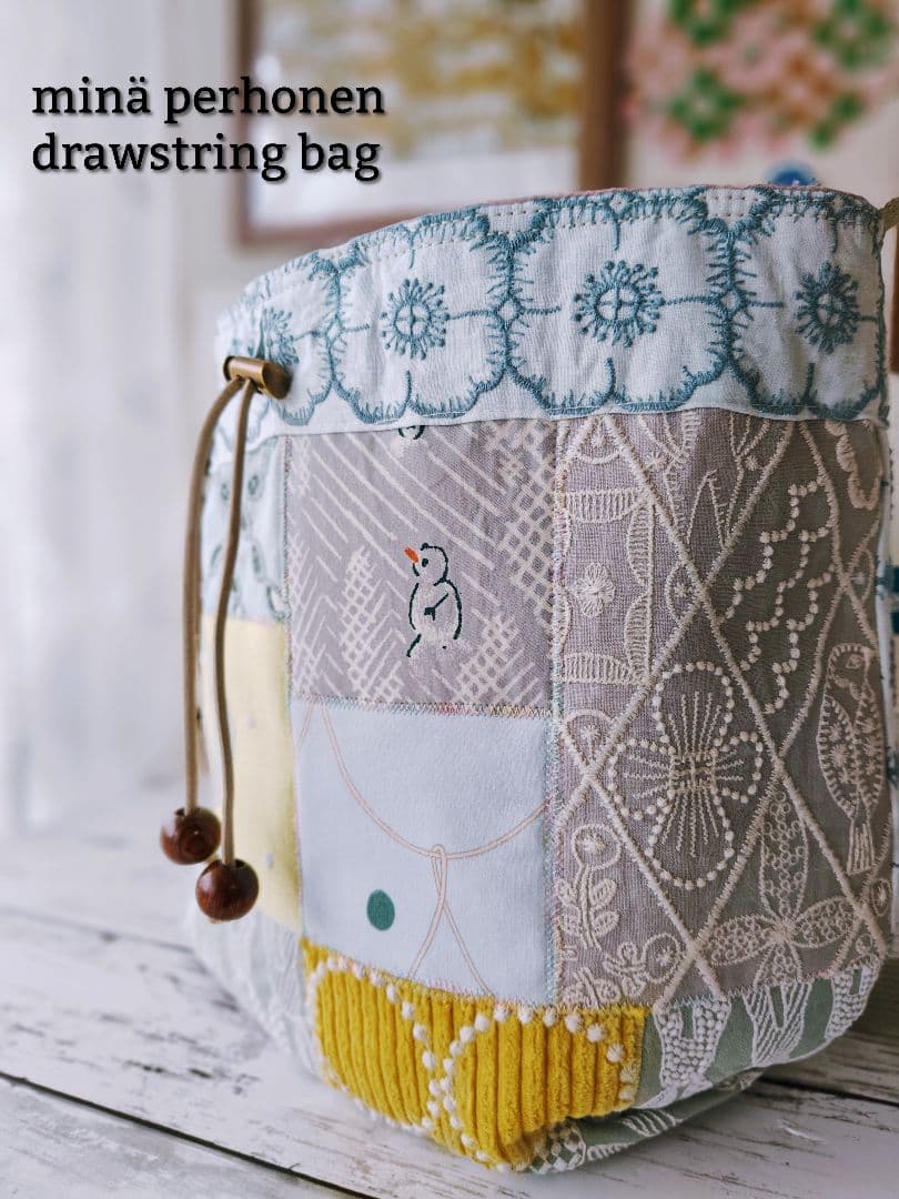 【再販ナシ】W ミナペルホネン ドローストリングバッグ 巾着バッグ アネモネ